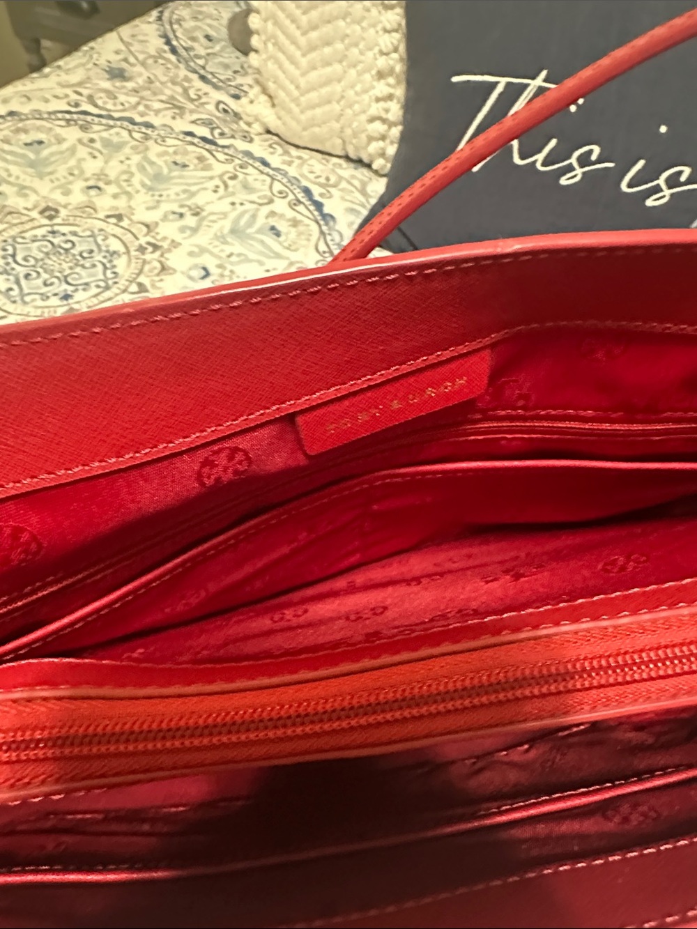 Tory Burch Red York Tote with Gold Logo - Picture 7 of 8